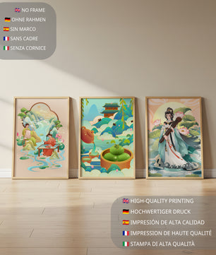 Ensemble d’œuvres d’art de style asiatique sur fond neutre