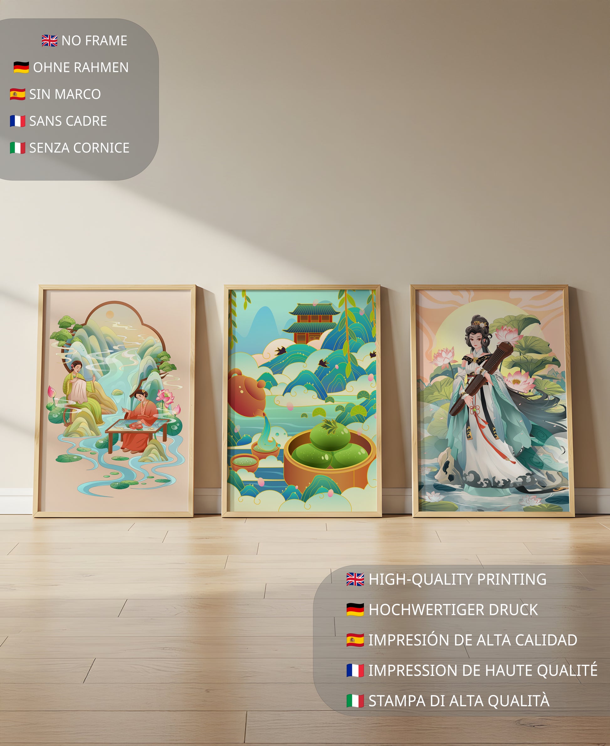 Ensemble d’œuvres d’art de style asiatique sur fond neutre