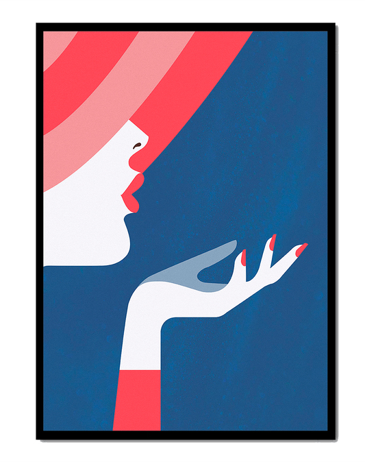 Elegant Woman with Red Hat and Stylized Hand