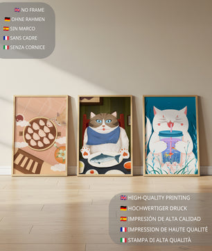 Ensemble d'illustrations de chats à thème culinaire