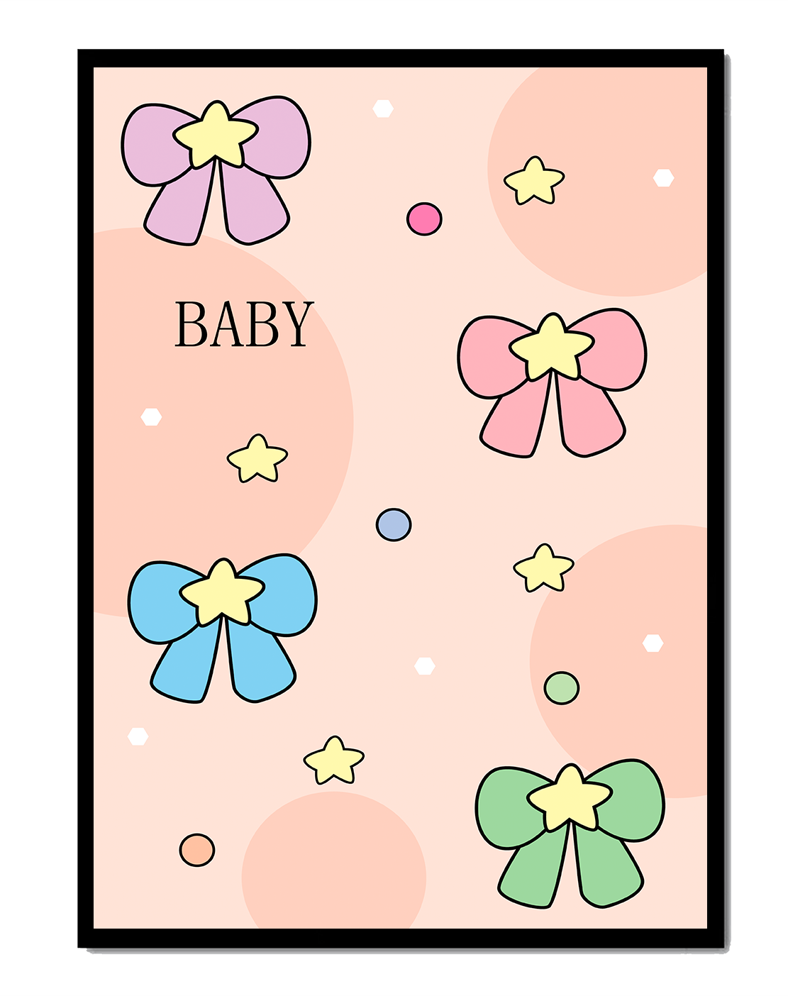 Colorful baby-themed backdrop with bows and stars