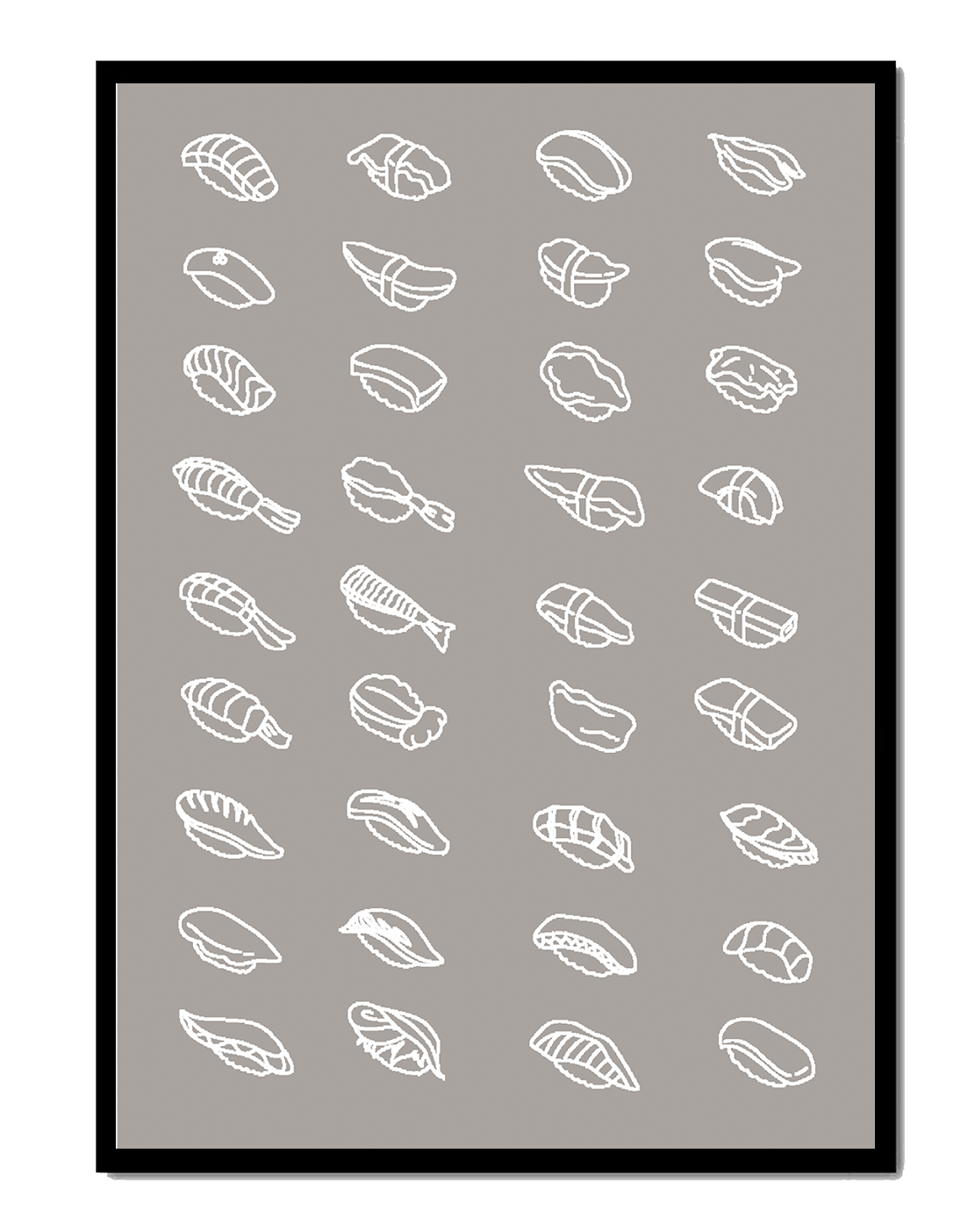 Minimalist sushi sketch illustration with various sushi types