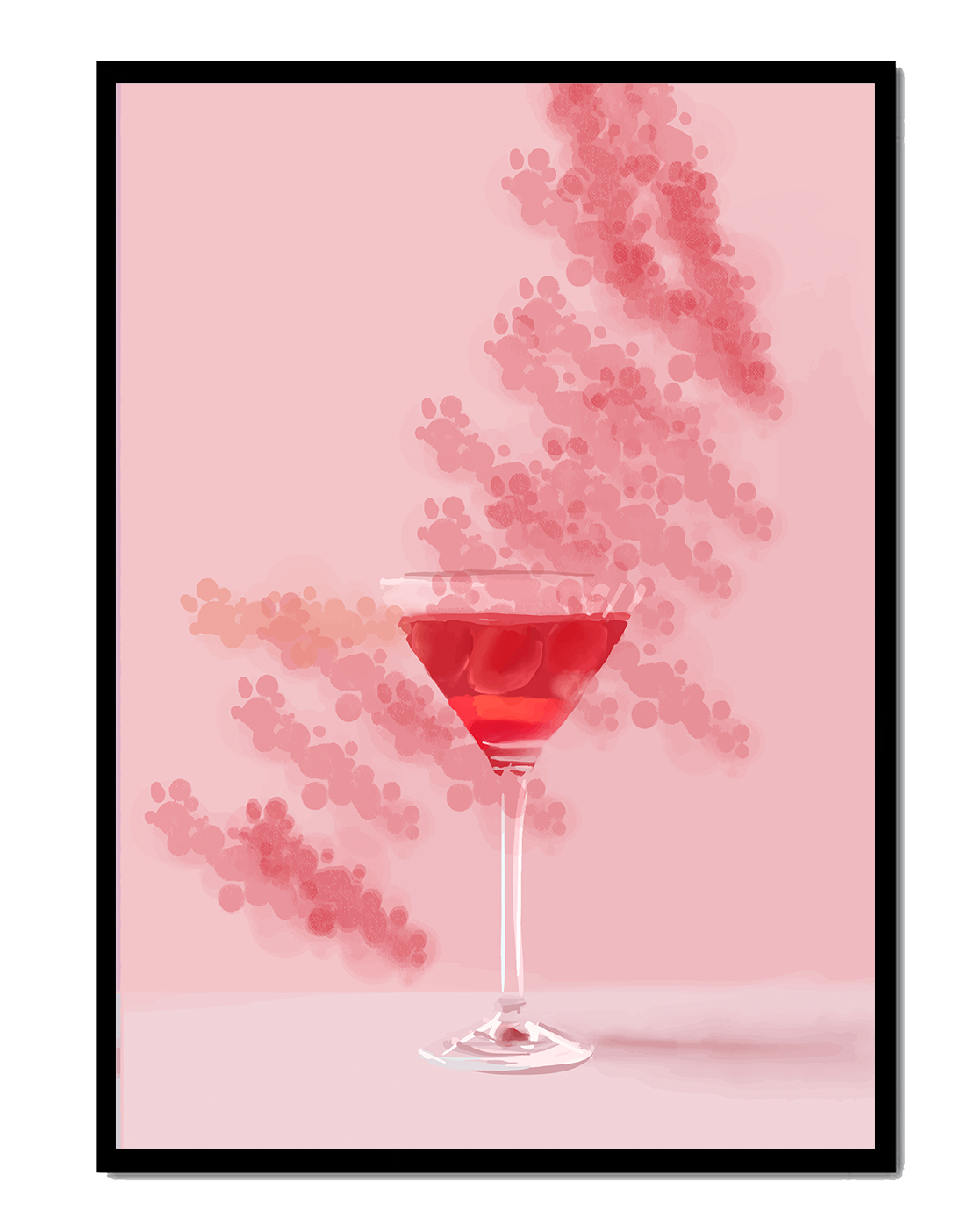 Elegante copa de cóctel roja sobre un fondo texturizado rosa