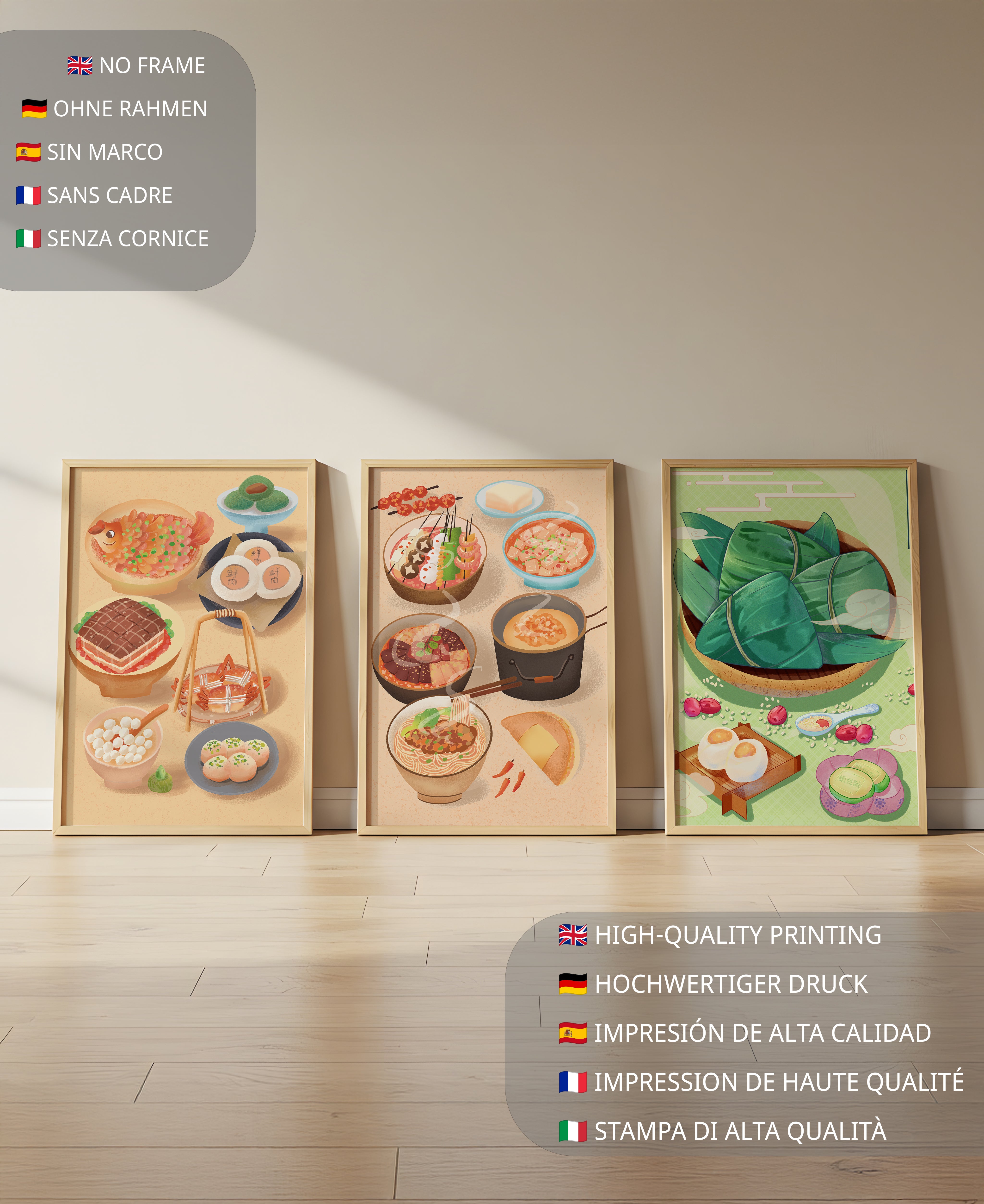 Ilustraciones de Comidas Orientales en Estilo Contemporáneo