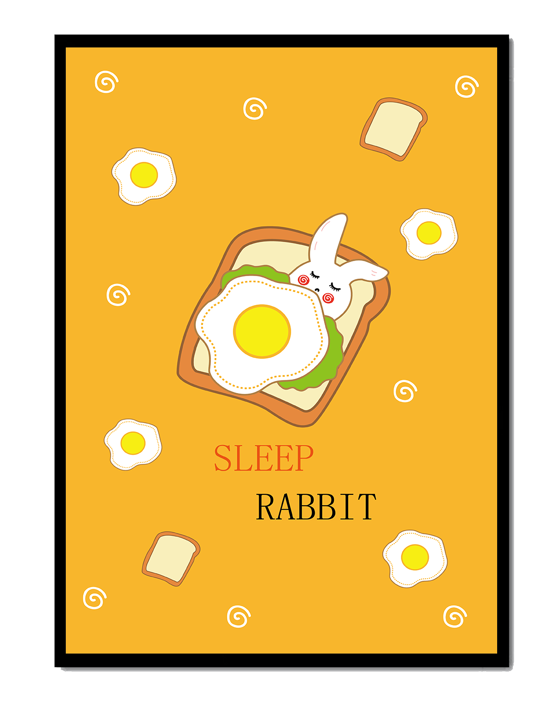 cute rabbit sleeping on toast with fried egg design