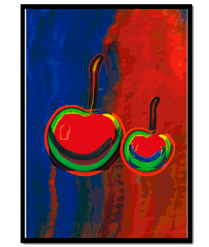 Pintura abstracta de cerezas con colores vibrantes