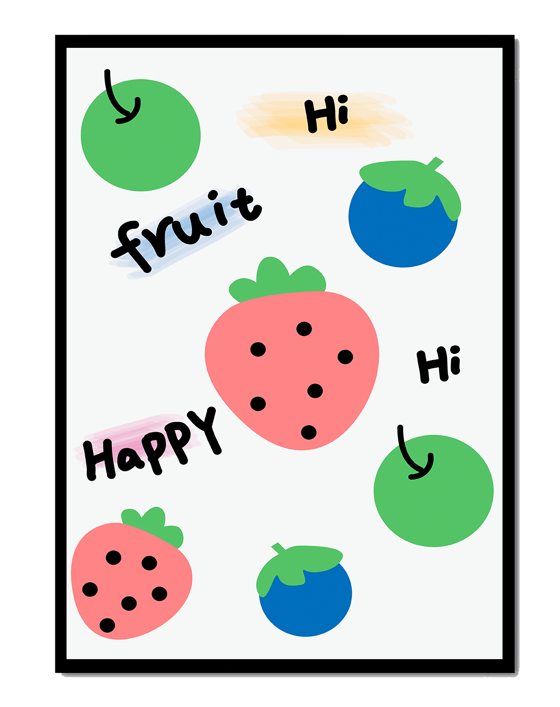 Colorful fruit-themed illustration with playful text elements