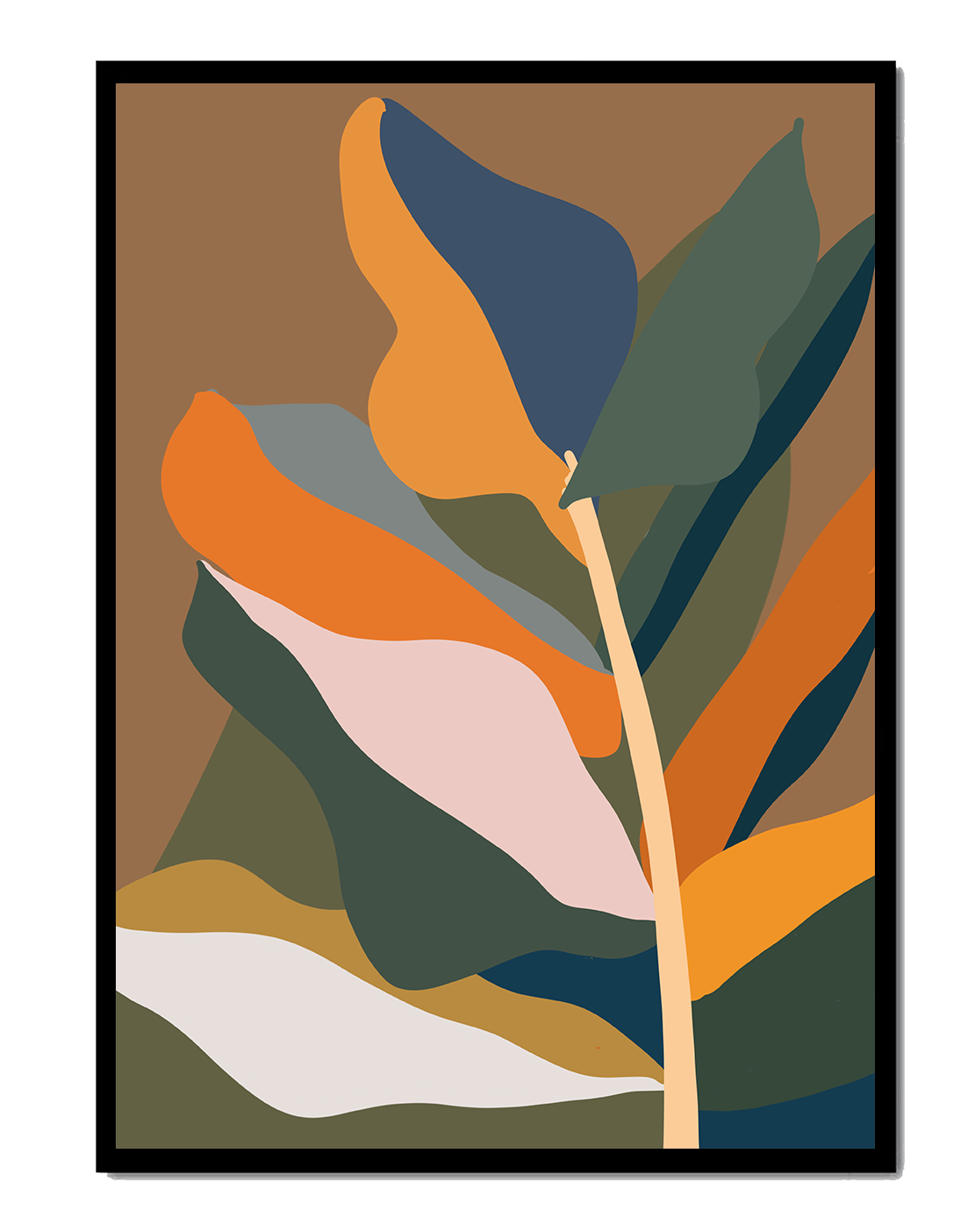 Abstract Botanical Illustration with Earthy Tones and Organic Shapes