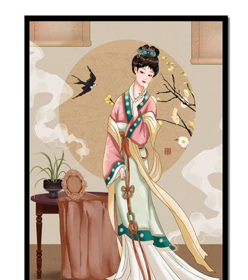 Elegant traditional Asian lady in classic attire with nature elements