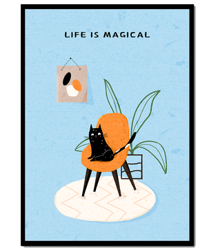 Charming Cat Relaxing on a Chair with Inspirational Quote and Art