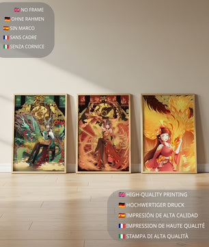 Fantasievolle Illustrationen mit mythologischen Motiven in leuchtenden Farben