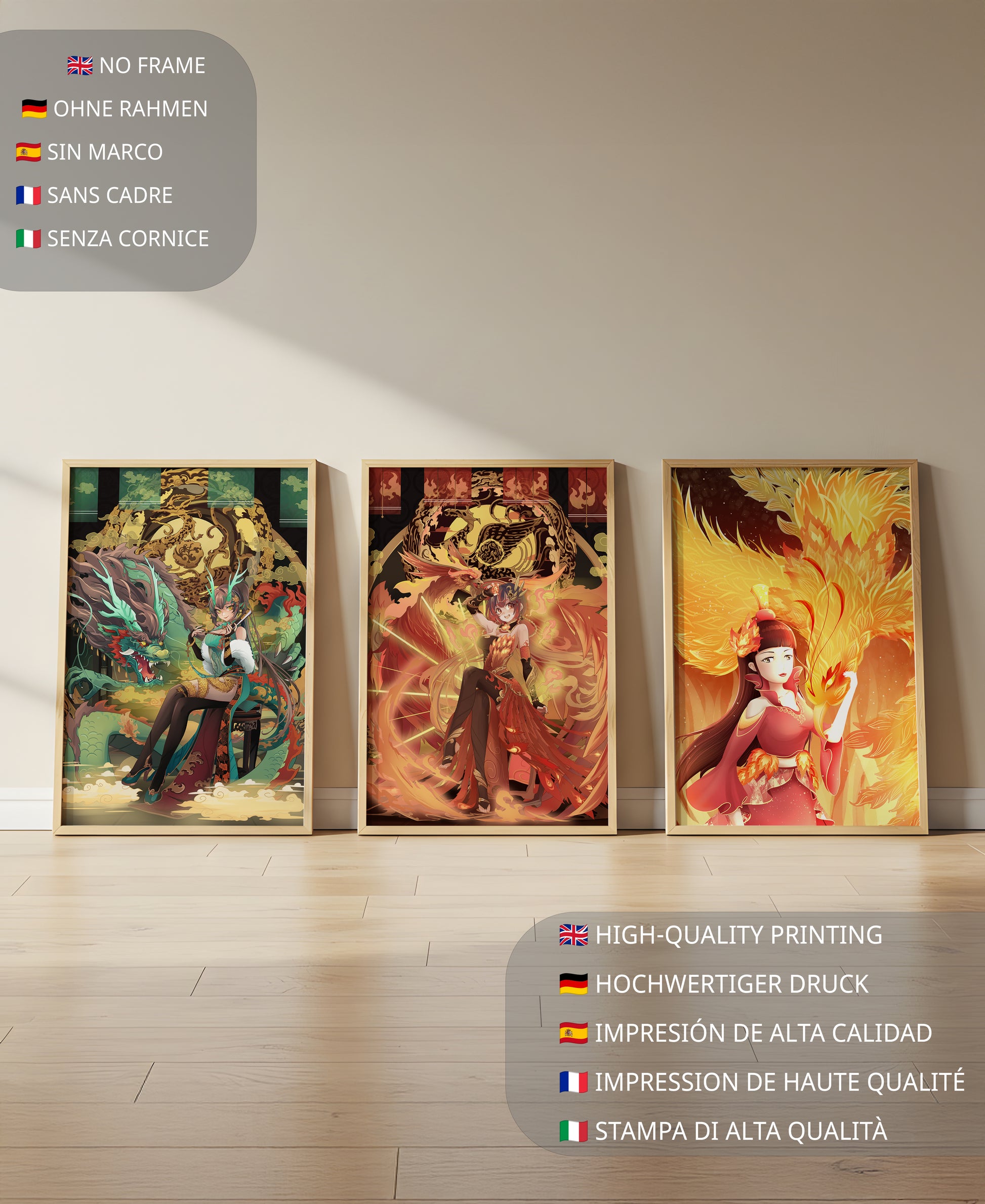 Fantasievolle Illustrationen mit mythologischen Motiven in leuchtenden Farben