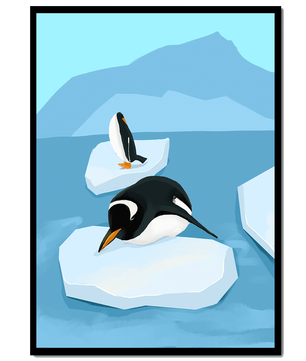 Charmante Pinguine auf schwimmenden Eisbergen in der Polarlandschaft
