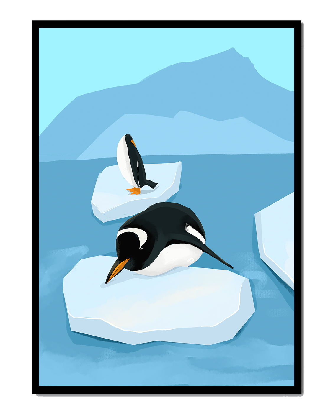 Charmante Pinguine auf schwimmenden Eisbergen in der Polarlandschaft