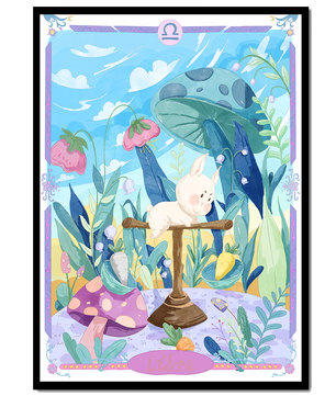 Skurrile Waage-Sternzeichen-Illustration mit Fantasy-Wald-Elementen