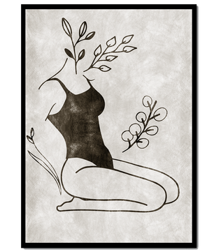 Abstrakte Frau mit botanischen Elementen im minimalistischen Stil