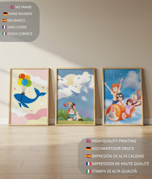 Conjunto de Ilustraciones Fantasía Infantil en Marcos Dorados
