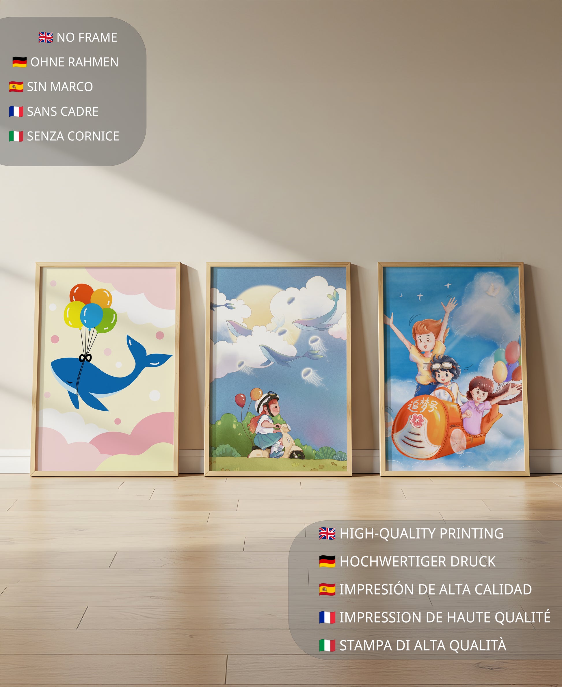 Conjunto de Ilustraciones Fantasía Infantil en Marcos Dorados