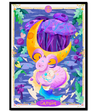 Colorful Capricorn zodiac illustration with fantasy elements