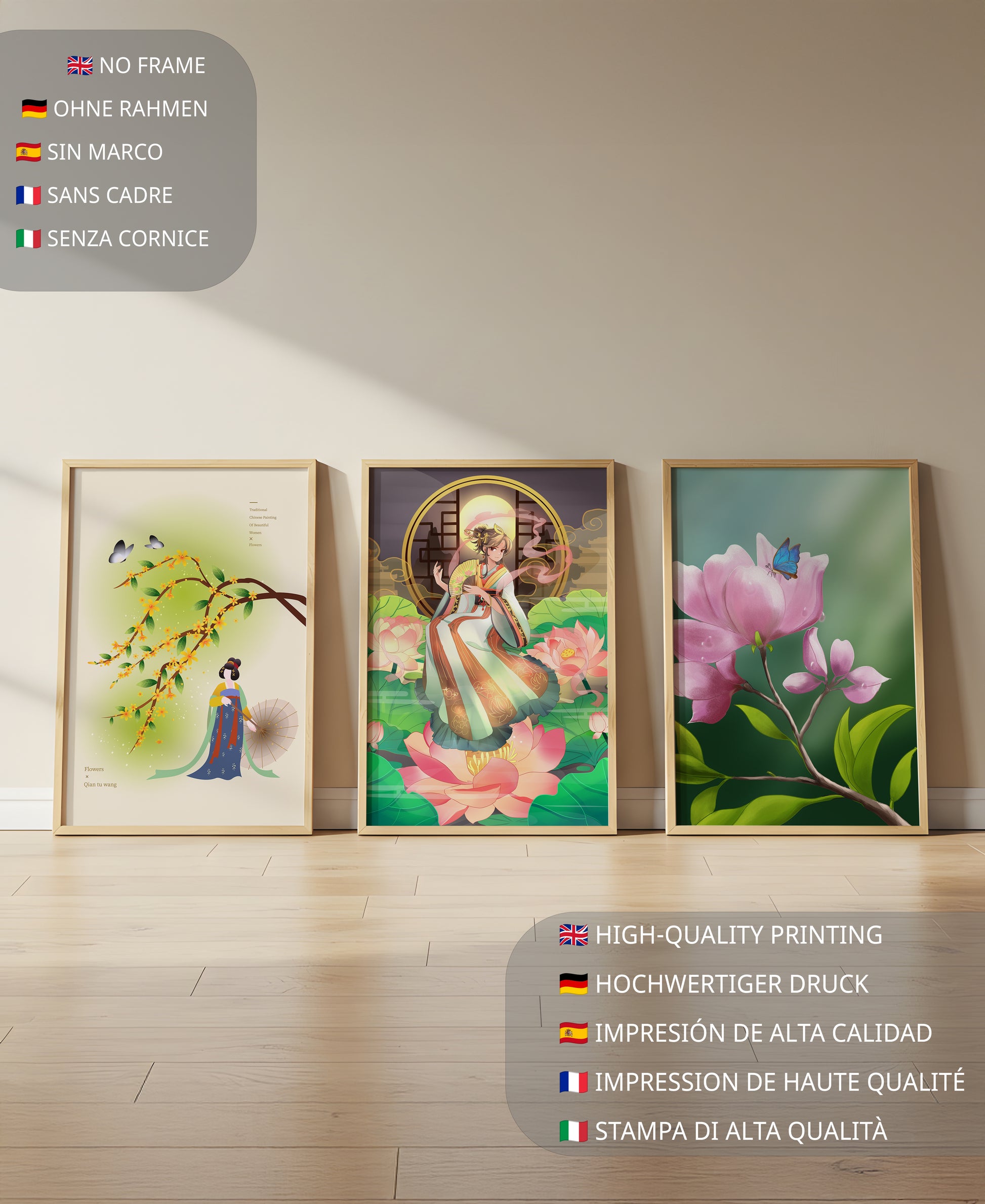 Ensemble d’impressions d’art oriental sans cadre