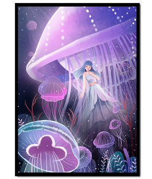 Underwater Fantasy Scene with Jellyfish and Girl
