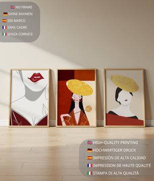 Triptyque moderne avec touches dorées et minimalisme