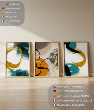 Art abstrait sur toiles avec des détails dorés