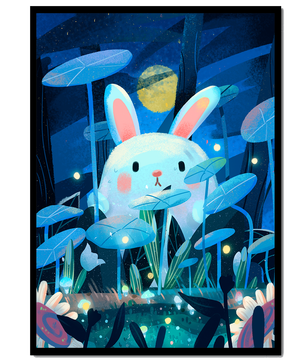 Cute rabbit in a dreamy moonlit forest