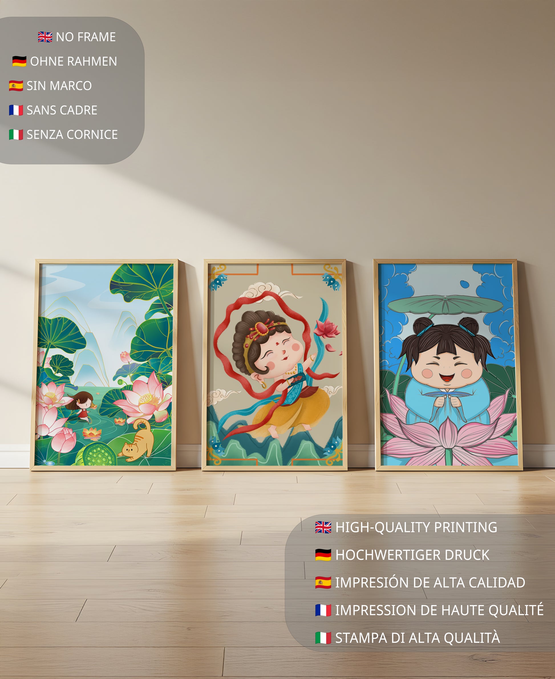 Ensemble d’illustrations de personnages adorables et de motifs floraux dans des tons vibrants