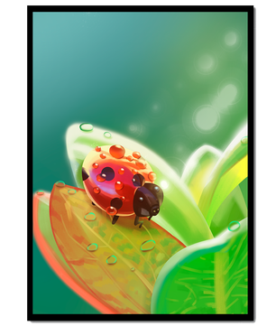 Ladybug on Leaf with Dew Drops in Serene Nature Setting - Mi tienda