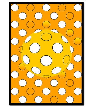 Colorful geometric pattern with white polka dots on orange background