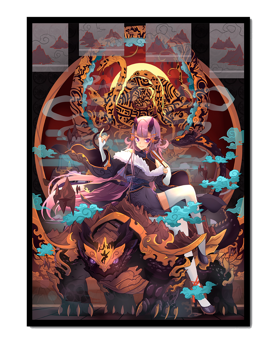 Fantasy character with mythical beast in vibrant illustration