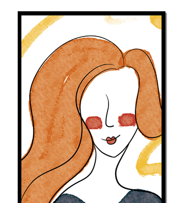 Illustration Of A Woman With Red Hair And Minimalist Features