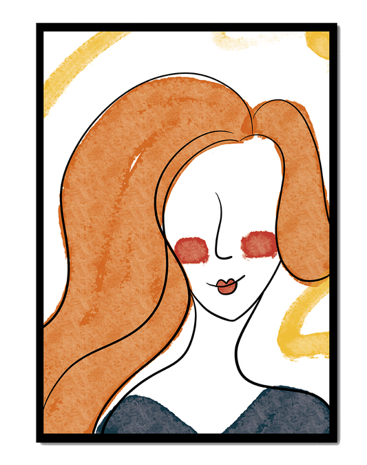 Illustration Of A Woman With Red Hair And Minimalist Features
