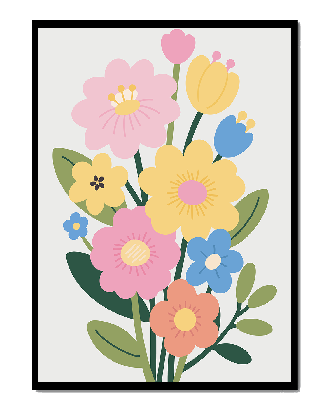 Ramo ilustrado de flores coloridas
