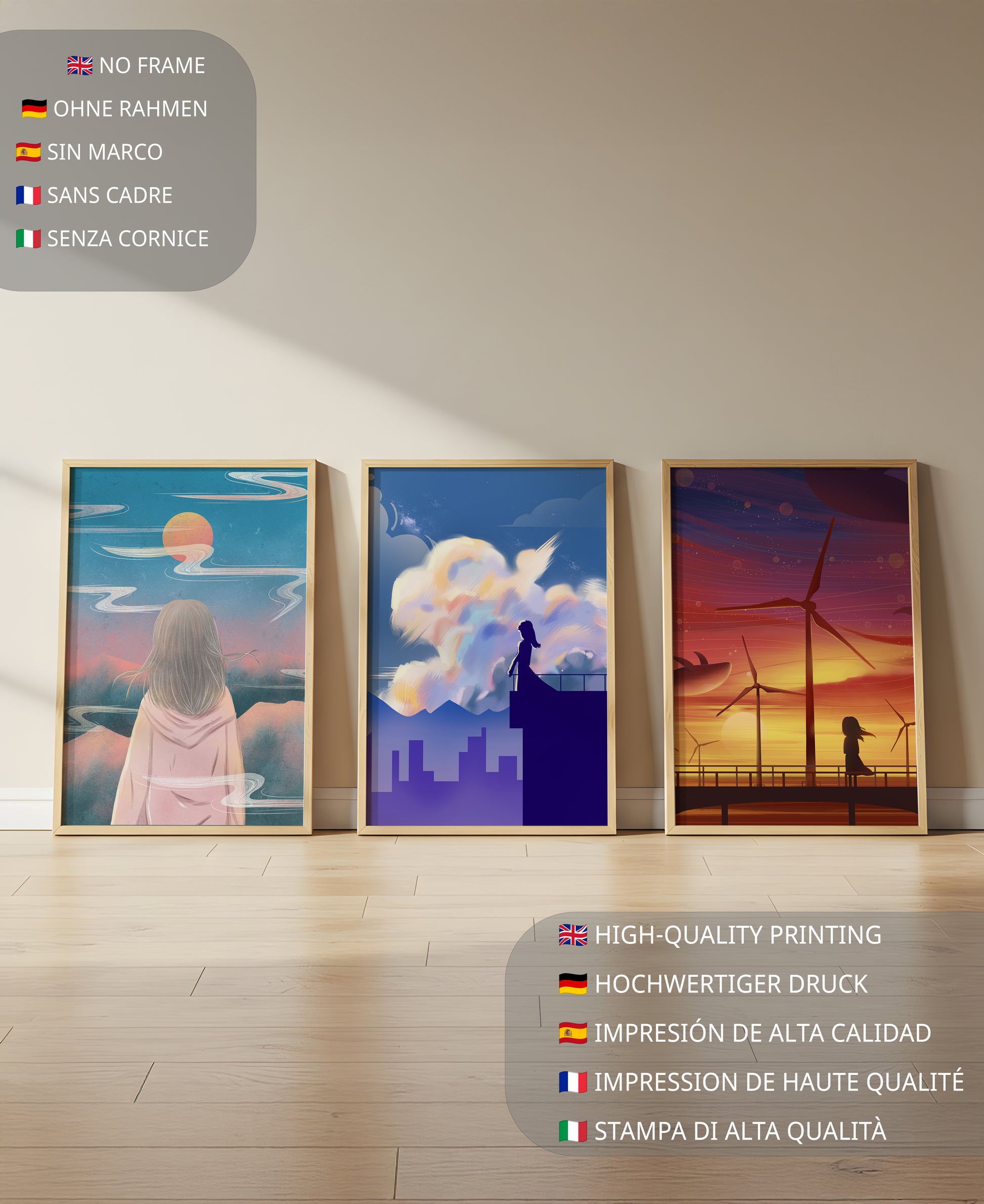 Zeitgenössische Kunst: Minimalistisches Triptychon mit Landschaften