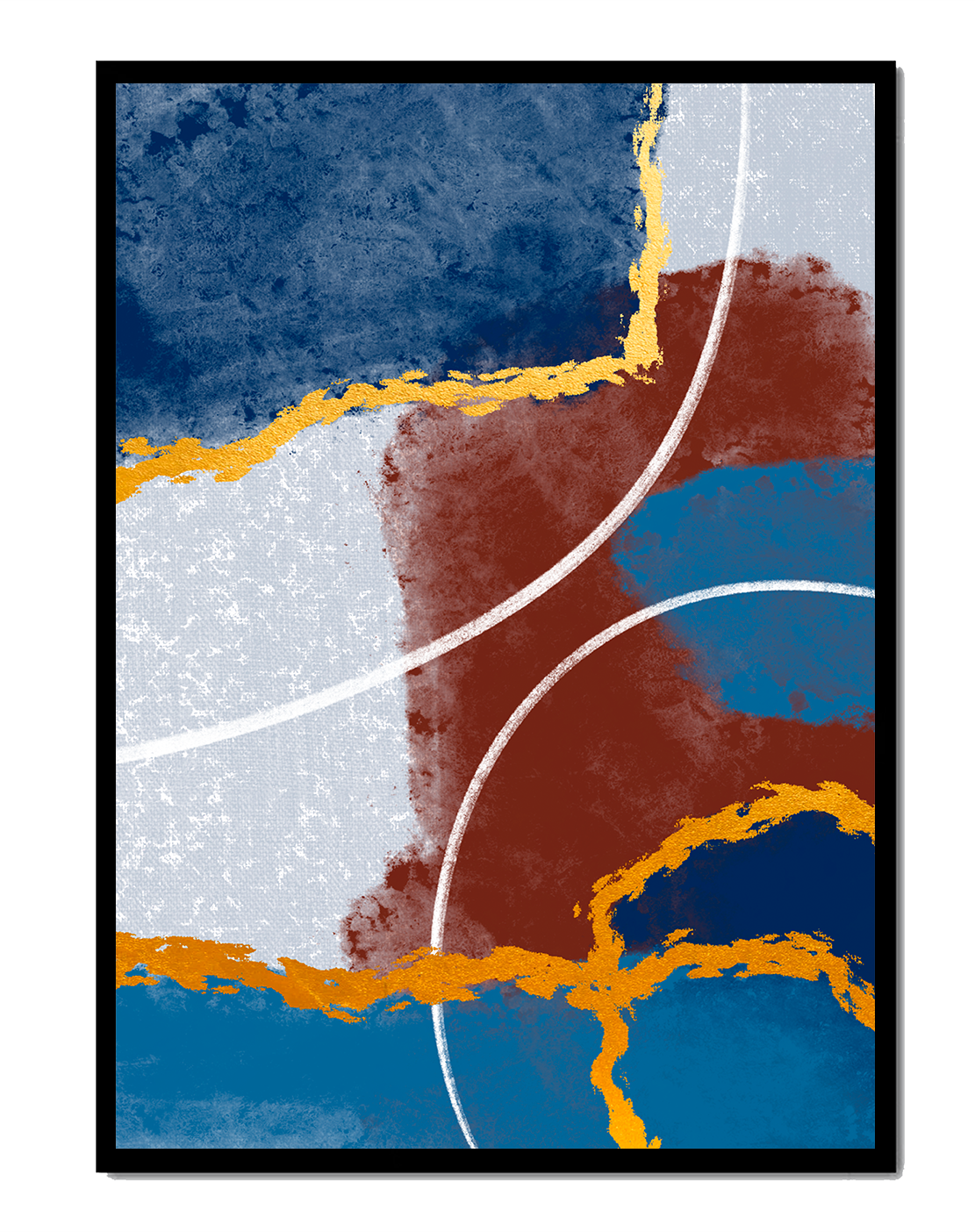 Abstract painting with gold accents and geometric elements