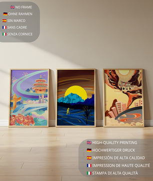 Set aus abstrakter Kunst mit Landschaften und modernem Design