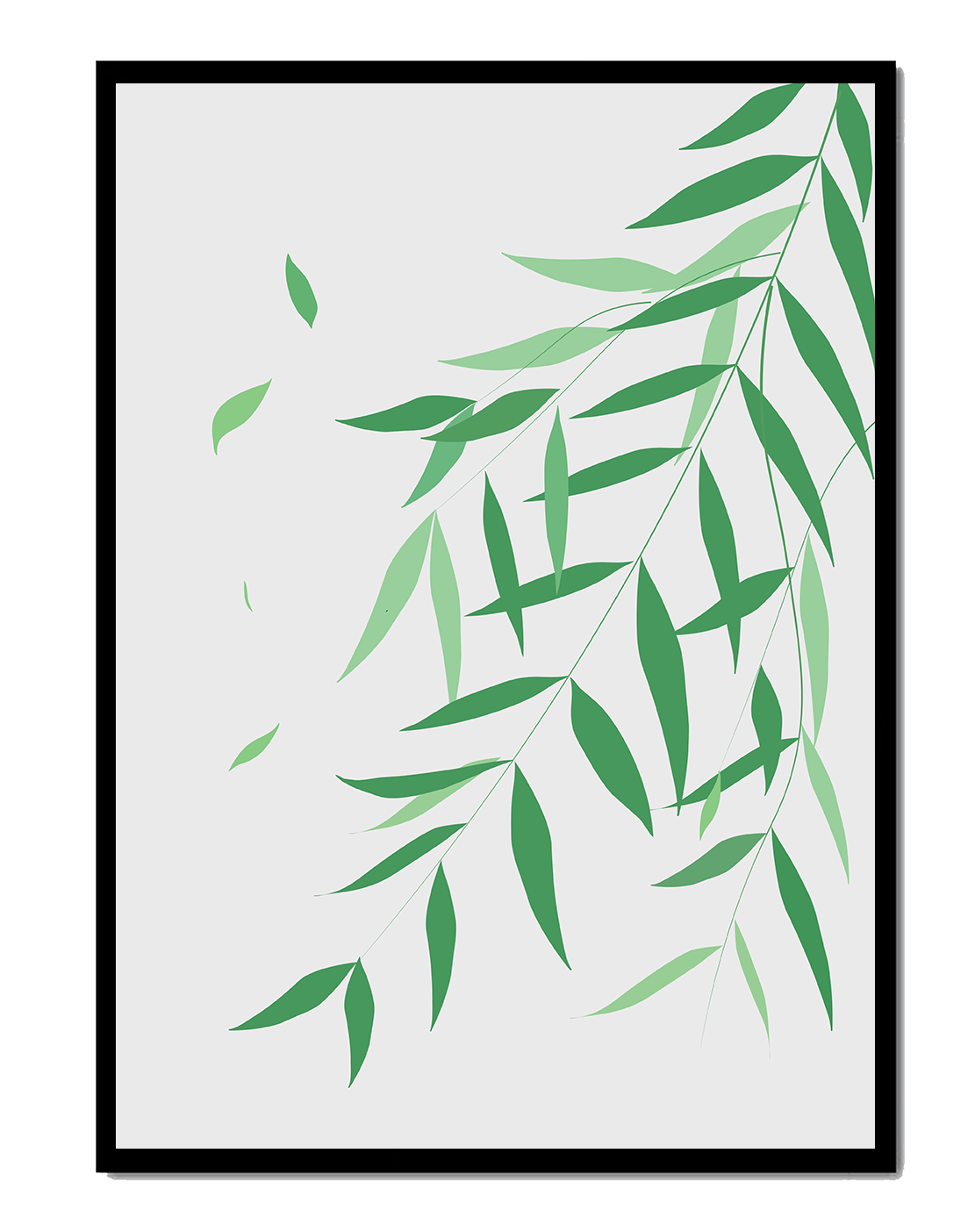Elegant green leaves on black background art illustration