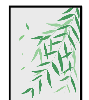 Elegant green leaves on black background art illustration