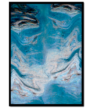 Pintura texturizada abstracta en azul y crema con patrones giratorios