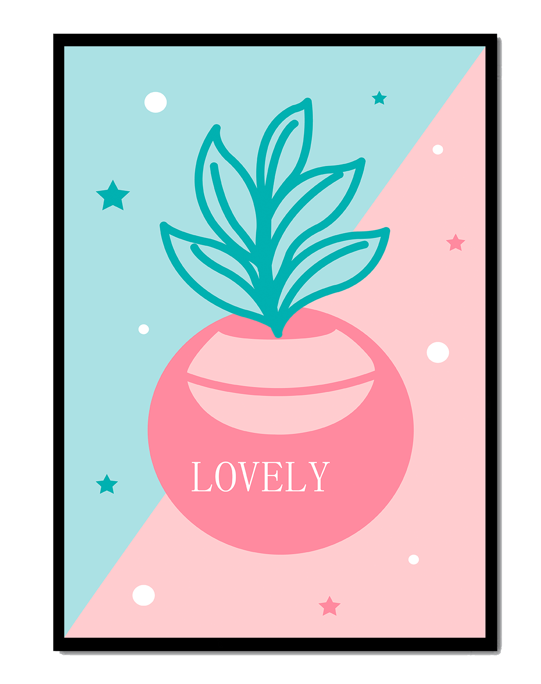 Playful pastel illustration with plant motif and stars