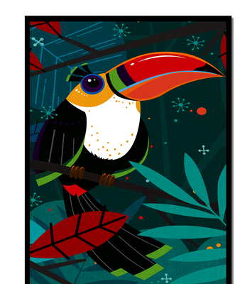 Toucan in Vibrant Jungle Setting with Abstract Elements