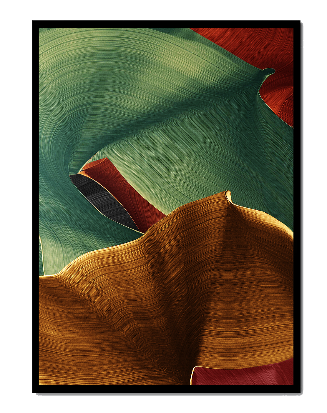 Composición abstracta con texturas fluidas en verde y dorado