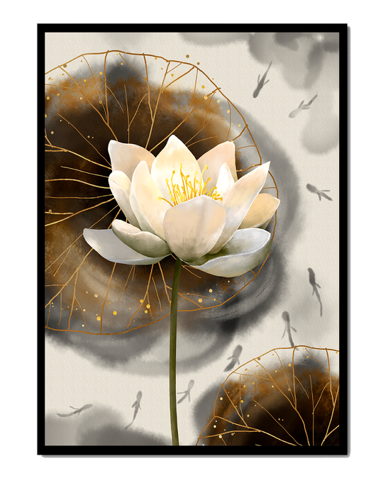 Illustration of a lotus flower with golden accents