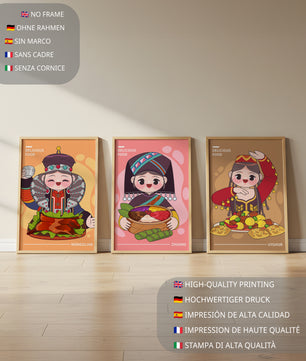 Illustrations culturelles de nourriture dans divers styles ethniques