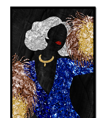 Abstract art with colorful foil textures and silhouette