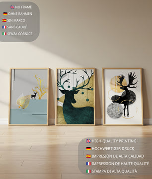 Ensemble de tableaux de cerfs avec des détails dorés