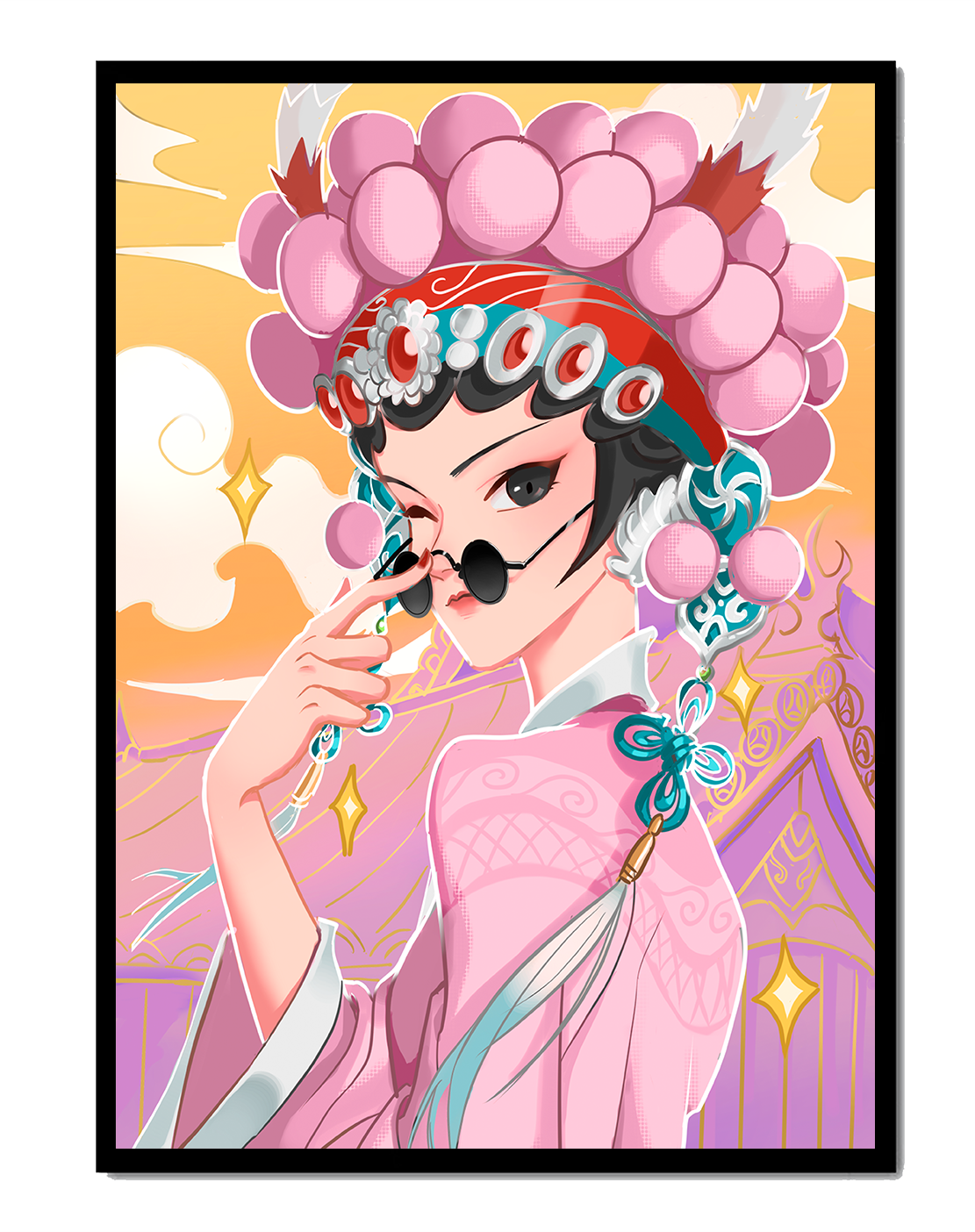 Elegant anime character in traditional attire with golden accents