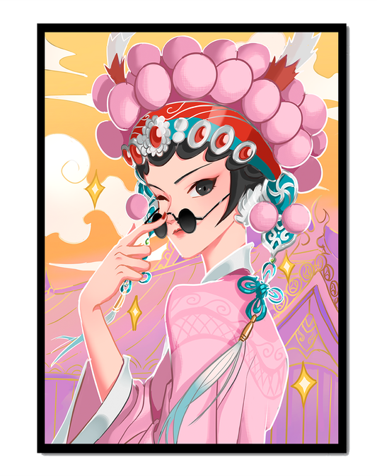 Elegant anime character in traditional attire with golden accents